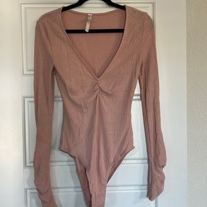 Pink free people long sleeve bodysuit